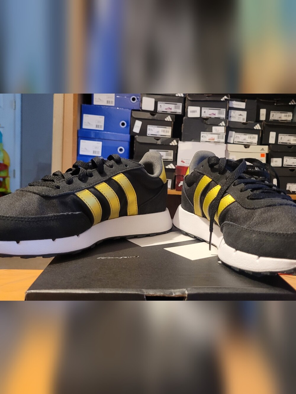 Adidas Run 60 Black & Gold Sneakers  Sz 6.5
